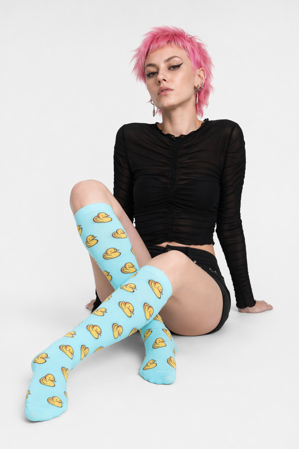 Blue and Yellow Ducky Knee Highs in Quality Cotton Fabric Default Title