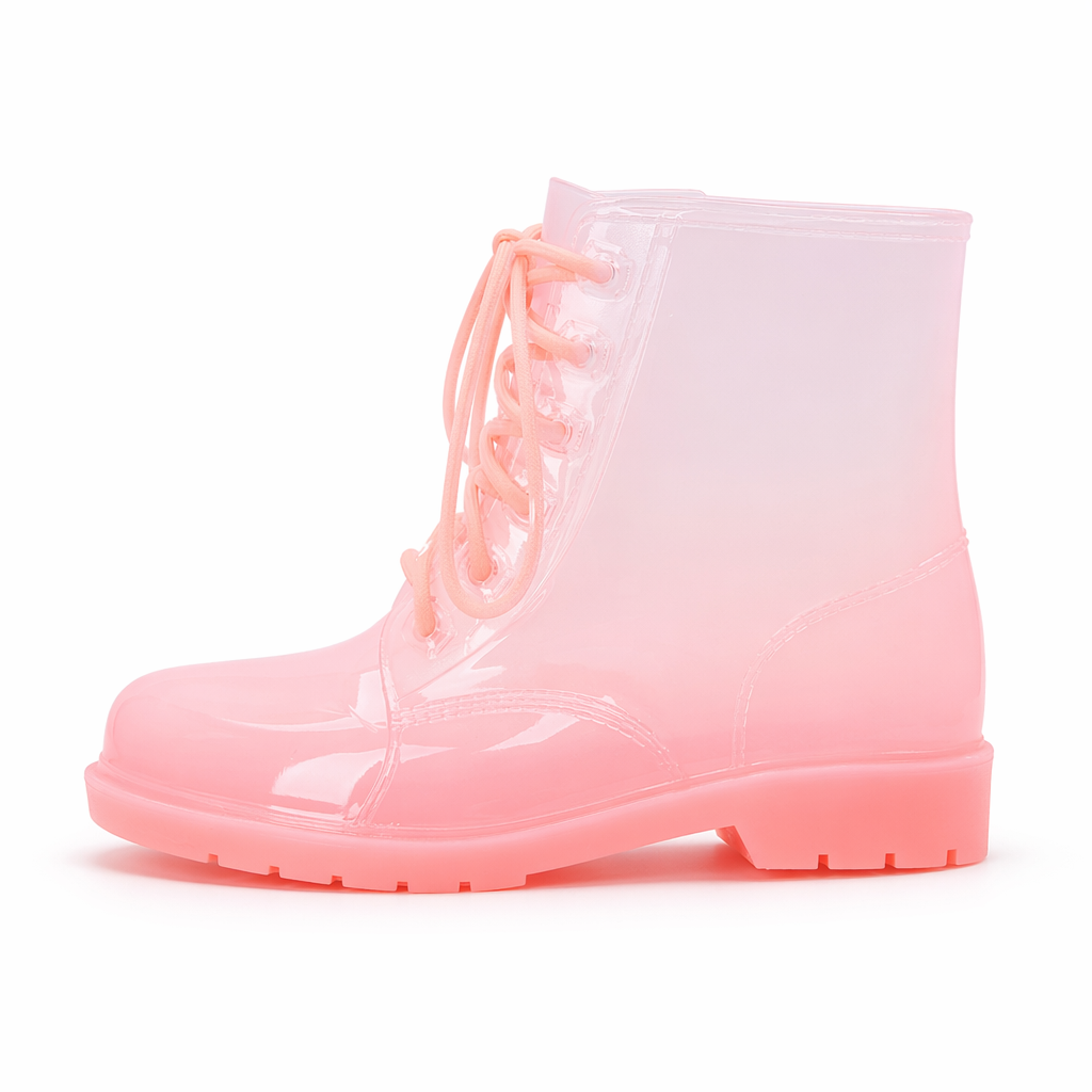 Kawaii Ombre Block Heeled Rain Booties in Candy Colors Pink