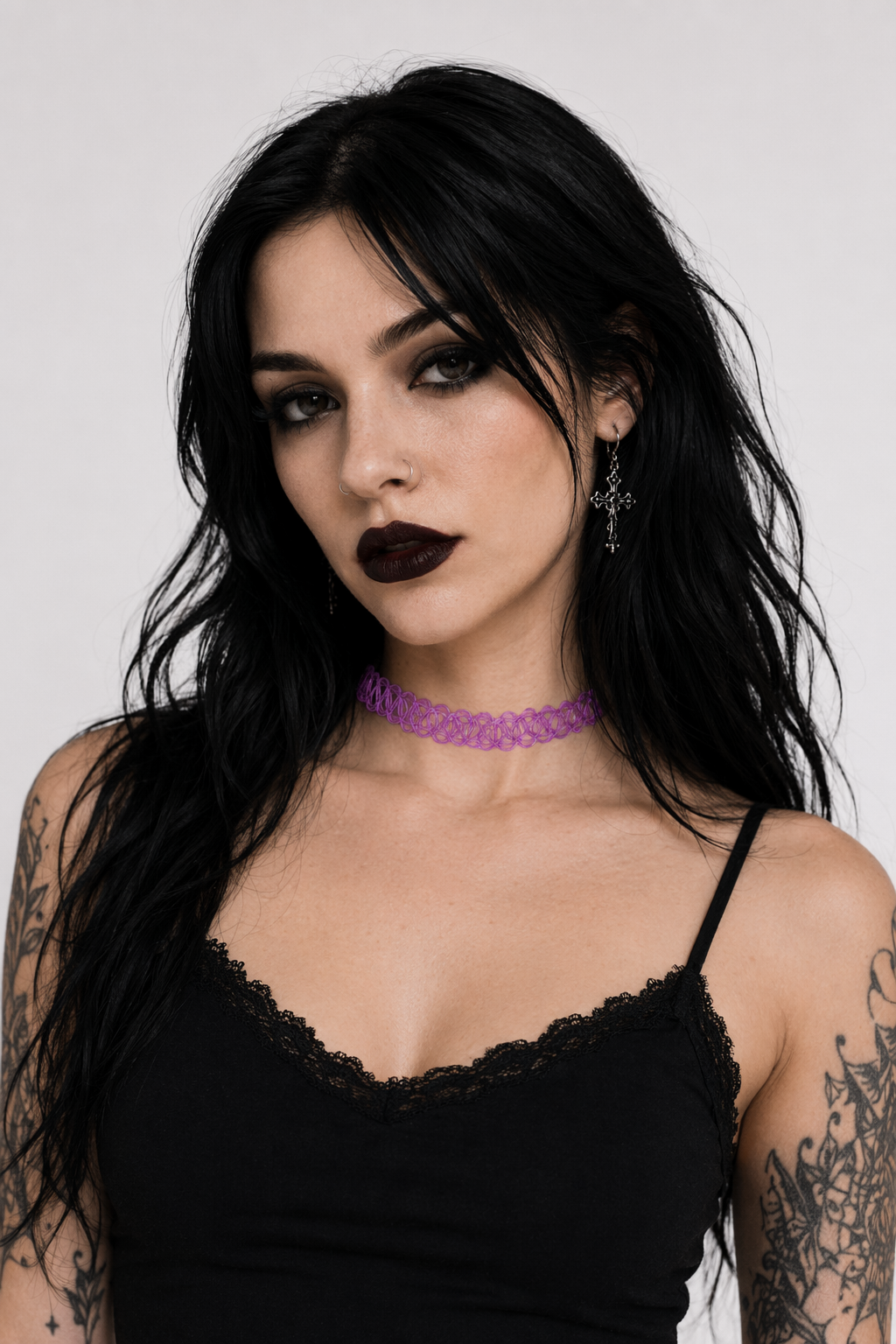 Classic 90s Inspired Choker Necklace in Various Colors Purple