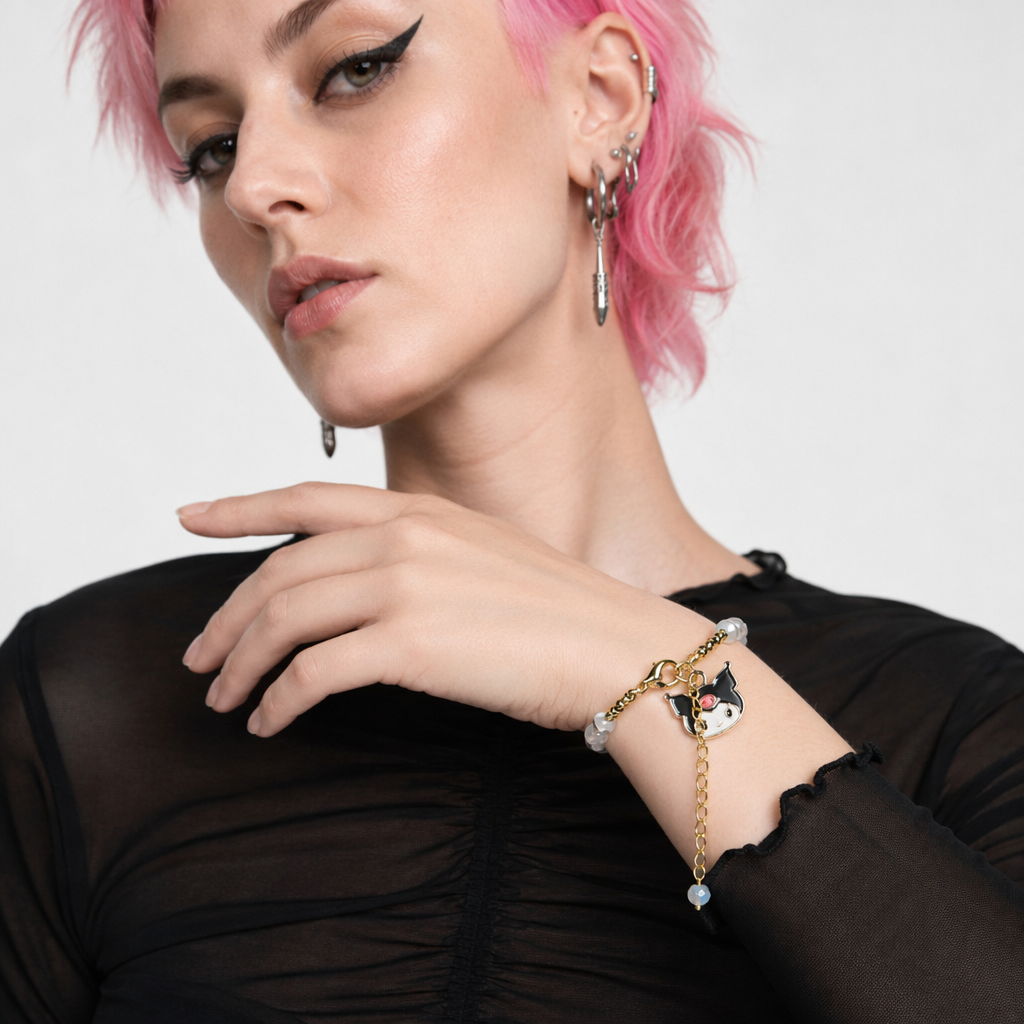 Kawaii Beaded Bracelets Inspired by Sanrio Characters Gold Chain Kuromi