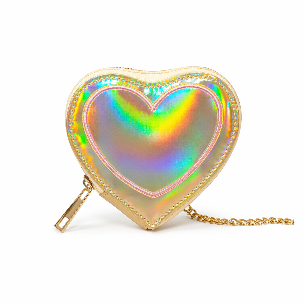 Adorable Heartbreaker Holographic Bag in Heart Shape Gold
