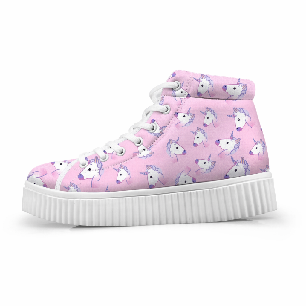 Canvas Hi Top Unicorn Pattern Shoes with Comfortable Wedge Heel Pastel Patchwork Unicorn