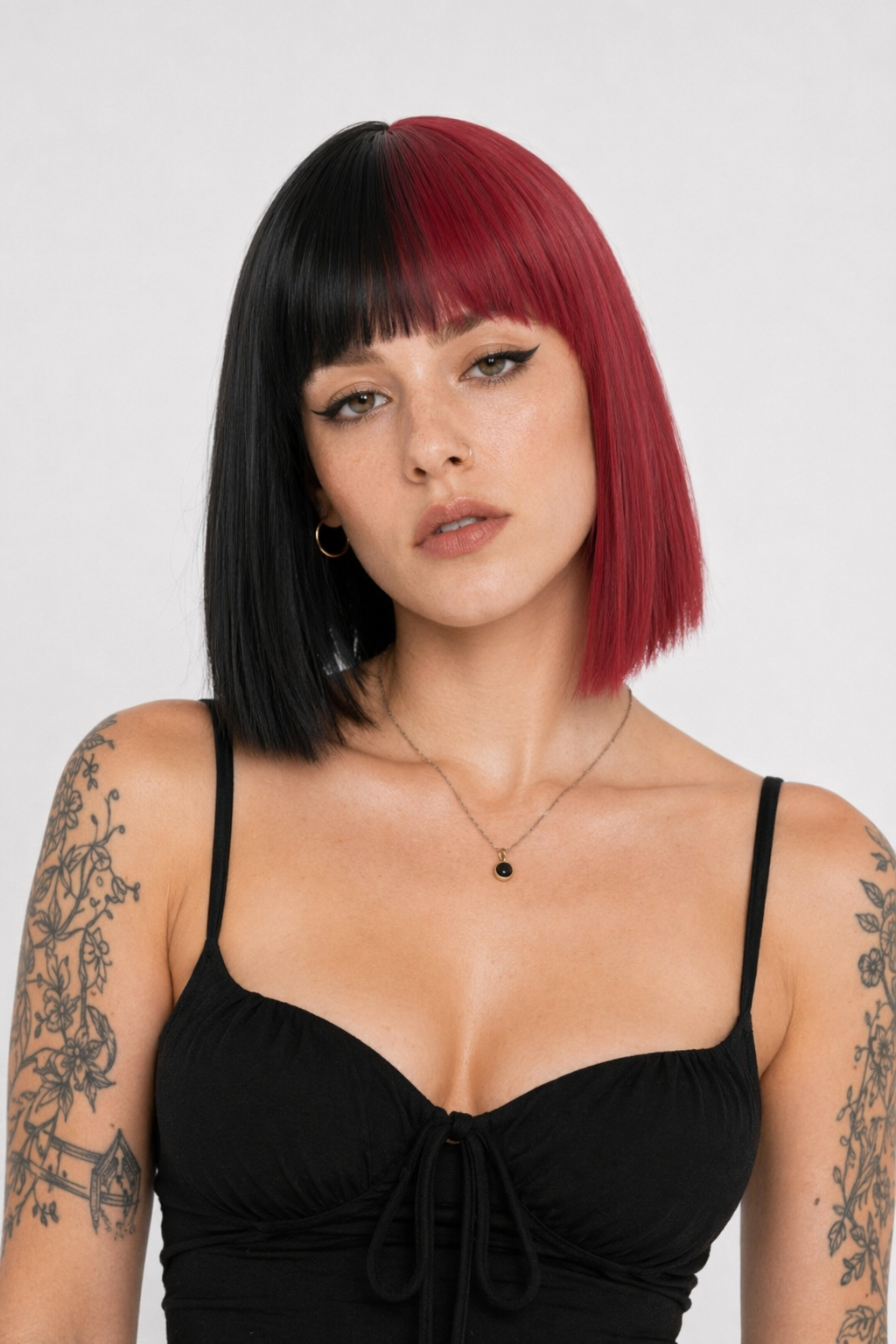 Black and Red Two-Tone Long Wavy Lolita Wig Instock 30CM Bob Wig