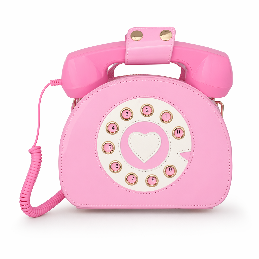 Intricately Detailed 3D Rotary Telephone Handbag in Multiple Colors Pink