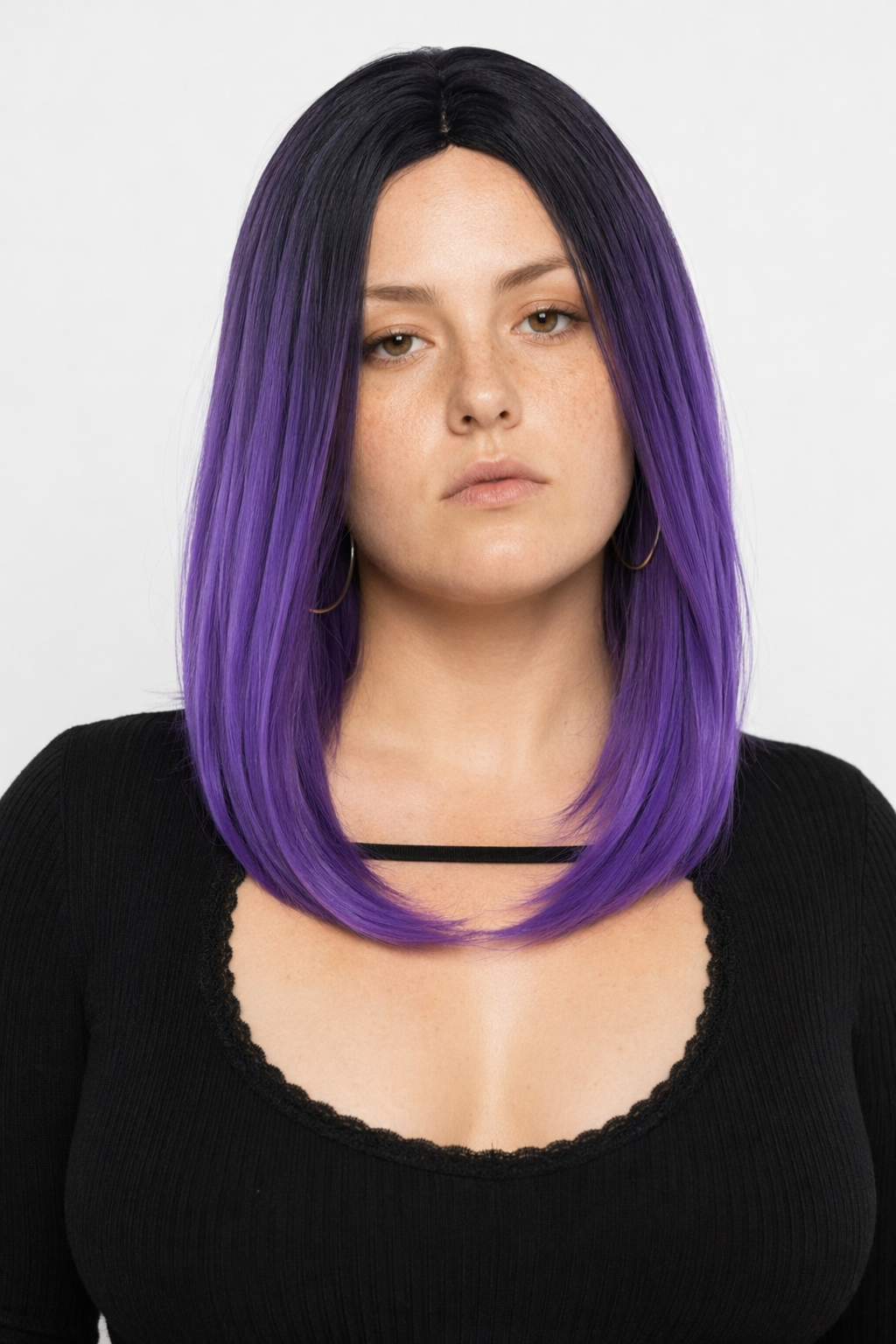 Medium Length Ombre Long Bob Wig in Chic Colorful Style Dark Purple