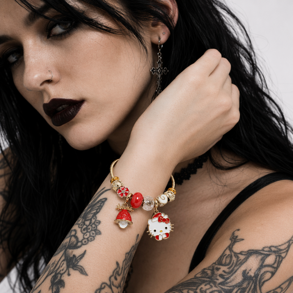 Holiday Character Bangle Beaded Bracelets Featuring Kawaii Designs Kitty