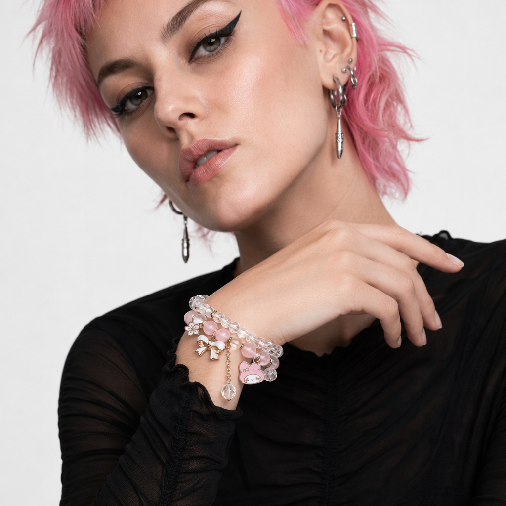 Kawaii Beaded Bracelets Inspired by Sanrio Characters Pink Bead Melody