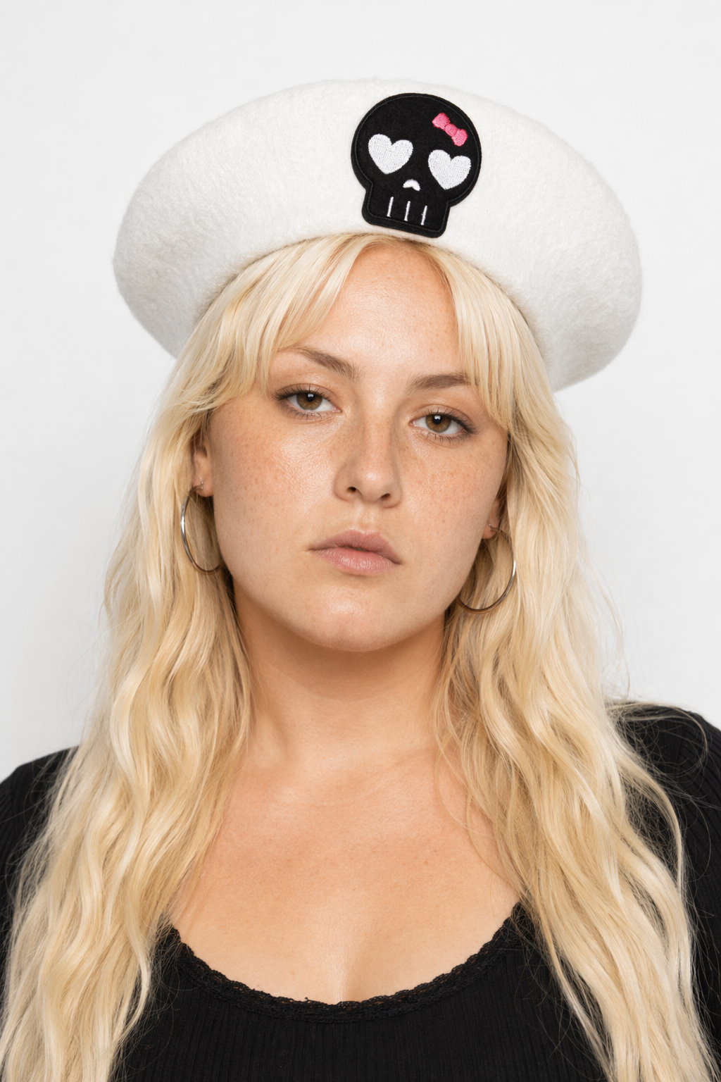 Pink Menhera Nurse Beret for Kawaii Fashion Enthusiasts White Black Skull