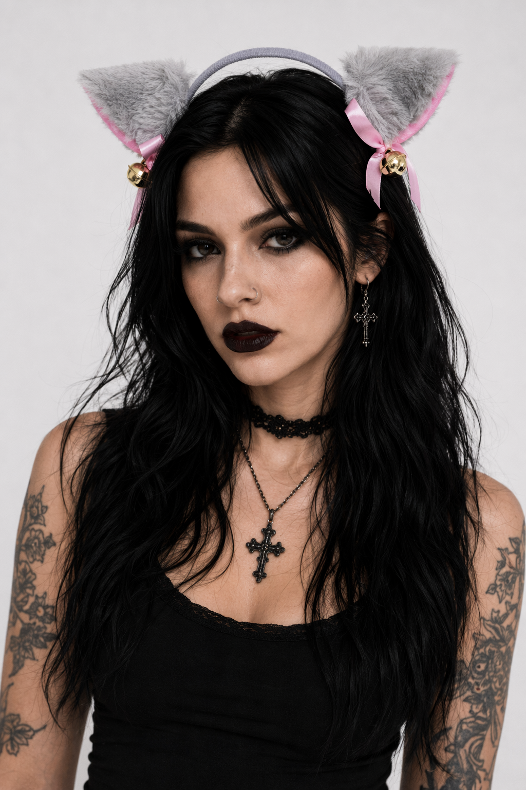 Adorable Faux Fur Fox and Kitten Ears Headband for Kawaii Outfits Grey