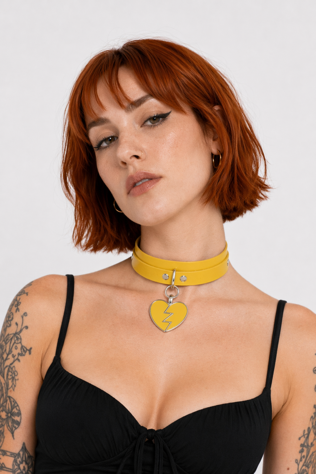 Heart Breaker Vegan Leather Choker for Kinky Princesses Yellow Collar