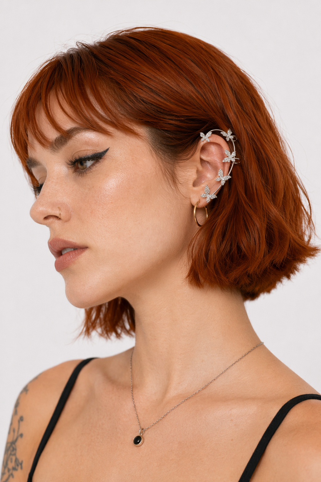 Rhinestone Butterfly Ear Cuffs for Kawaii Jewelry Collection Silver Butterflies