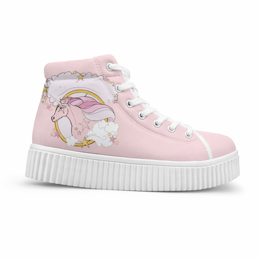 Canvas Hi Top Unicorn Pattern Shoes with Comfortable Wedge Heel Pink Dream Unicorn