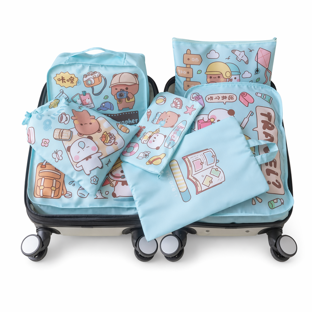 Dudu & Bubu Travel Storage Bag 7 Piece Set for Organized Travel Blue