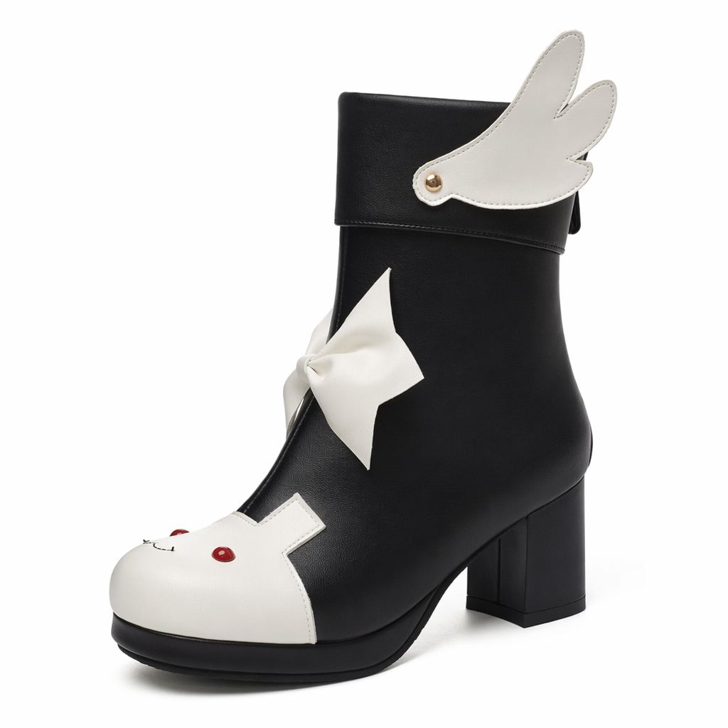 Bunny Booties with Wings for Magical Girl and Lolita Fashion Black