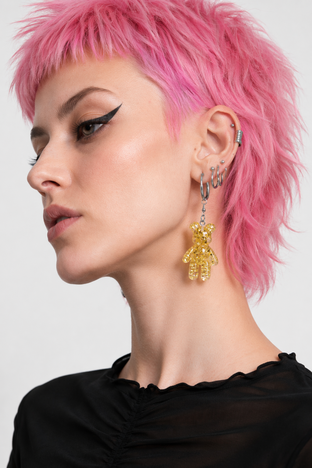 Kawaii Large Bear Earrings in Bright Glittery Colors Gold