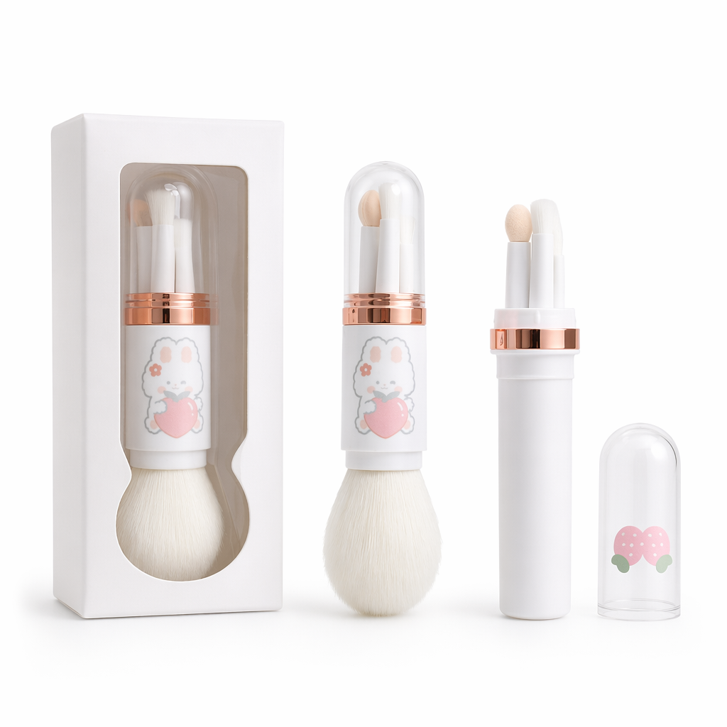 Compact 4 in 1 Makeup Brush Set for On-the-Go Touch-Ups White