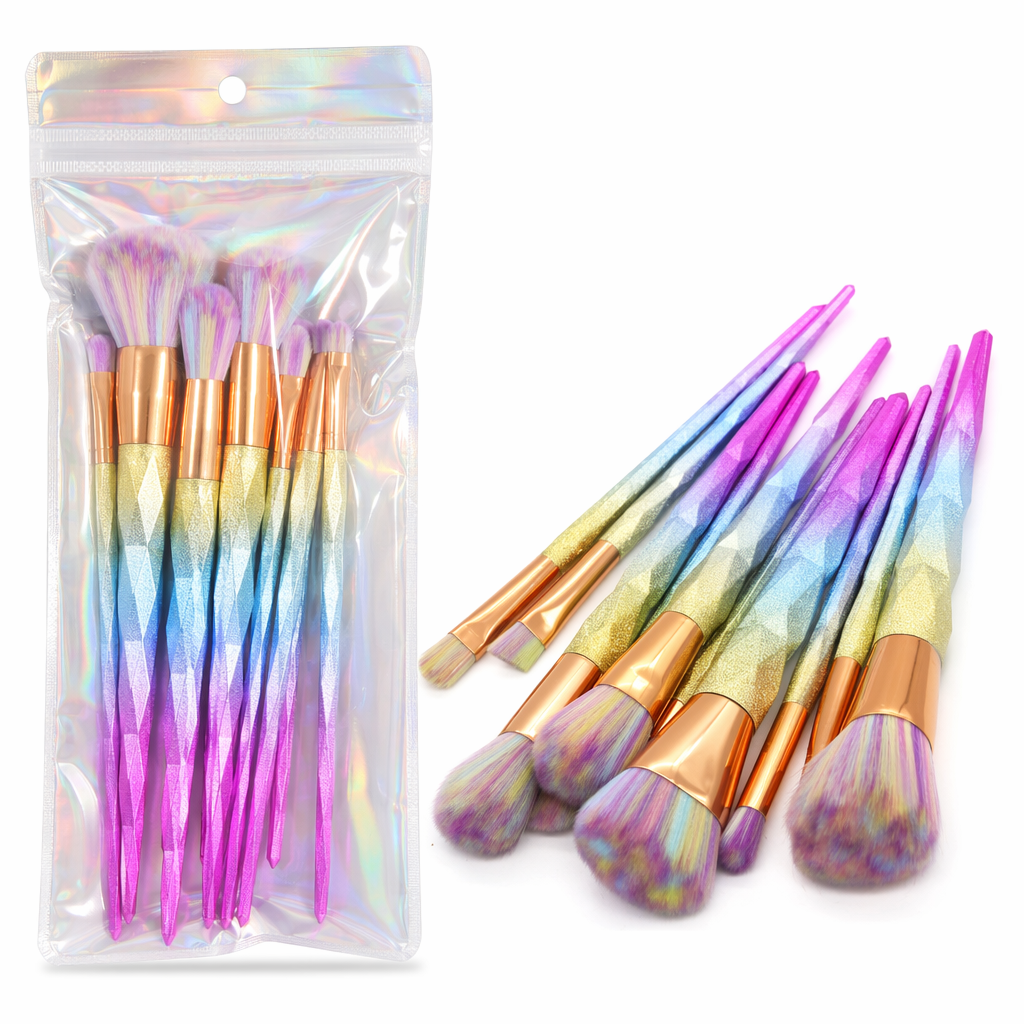 Magical Glittery Unicorn Makeup Brush Set 10pcs Rainbow
