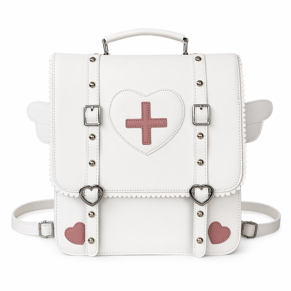 Menhera Inspired Paste Goth Backpack Purse with Heart Design White