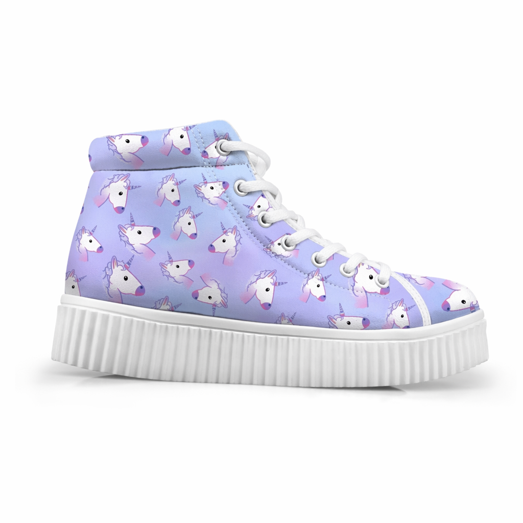 Canvas Hi Top Unicorn Pattern Shoes with Comfortable Wedge Heel Purple Unicorn