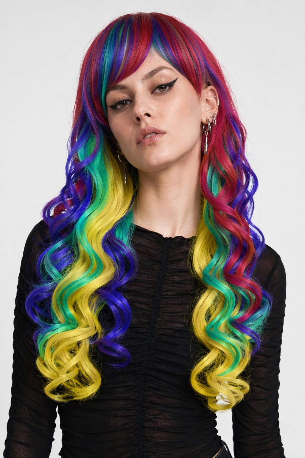 Stunning Long Cosplay Wig with Soft Fringe in Stylish Colors Curly Bright Colors