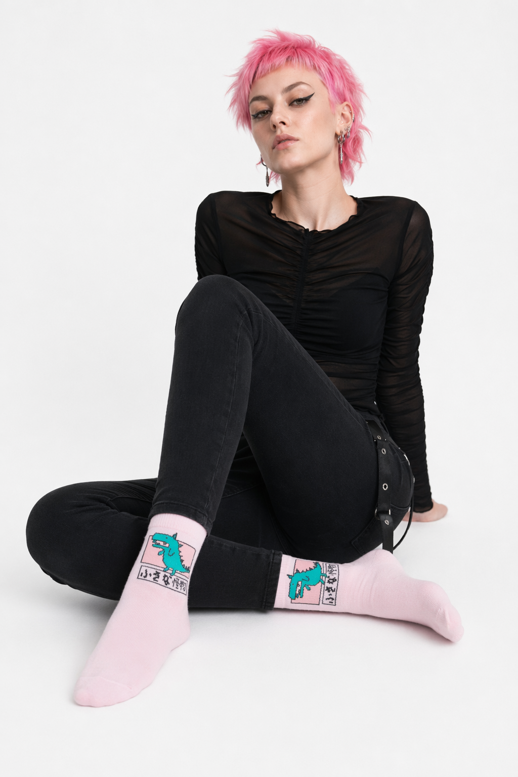 Kawaii Japanese Harajuku Cotton Prehistoric Socks Pink Dinosaur