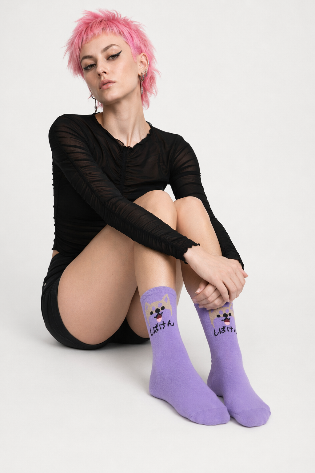 Kawaii Japanese Harajuku Cotton Prehistoric Socks Purple Dog