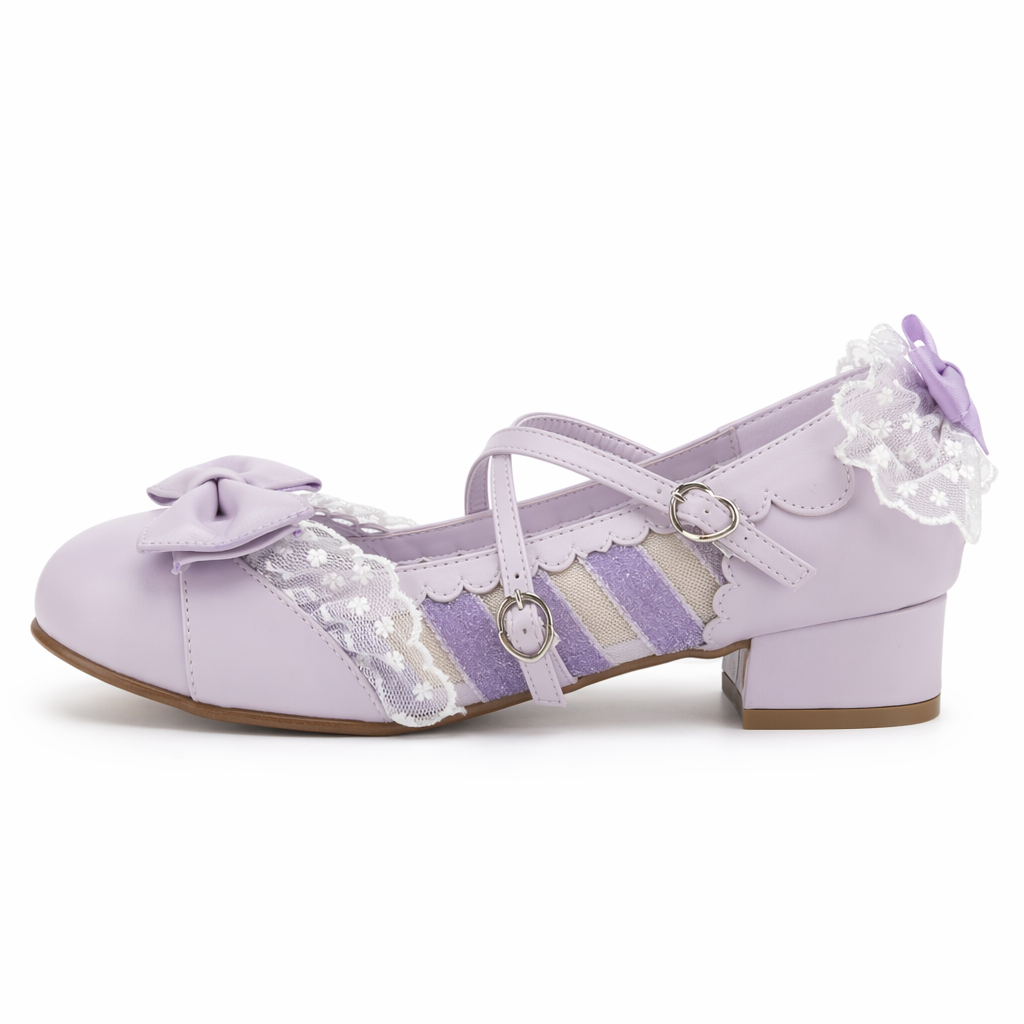 Elegant Lolita Shoes with Comfy Low Heel and Secure Buckle Lavender