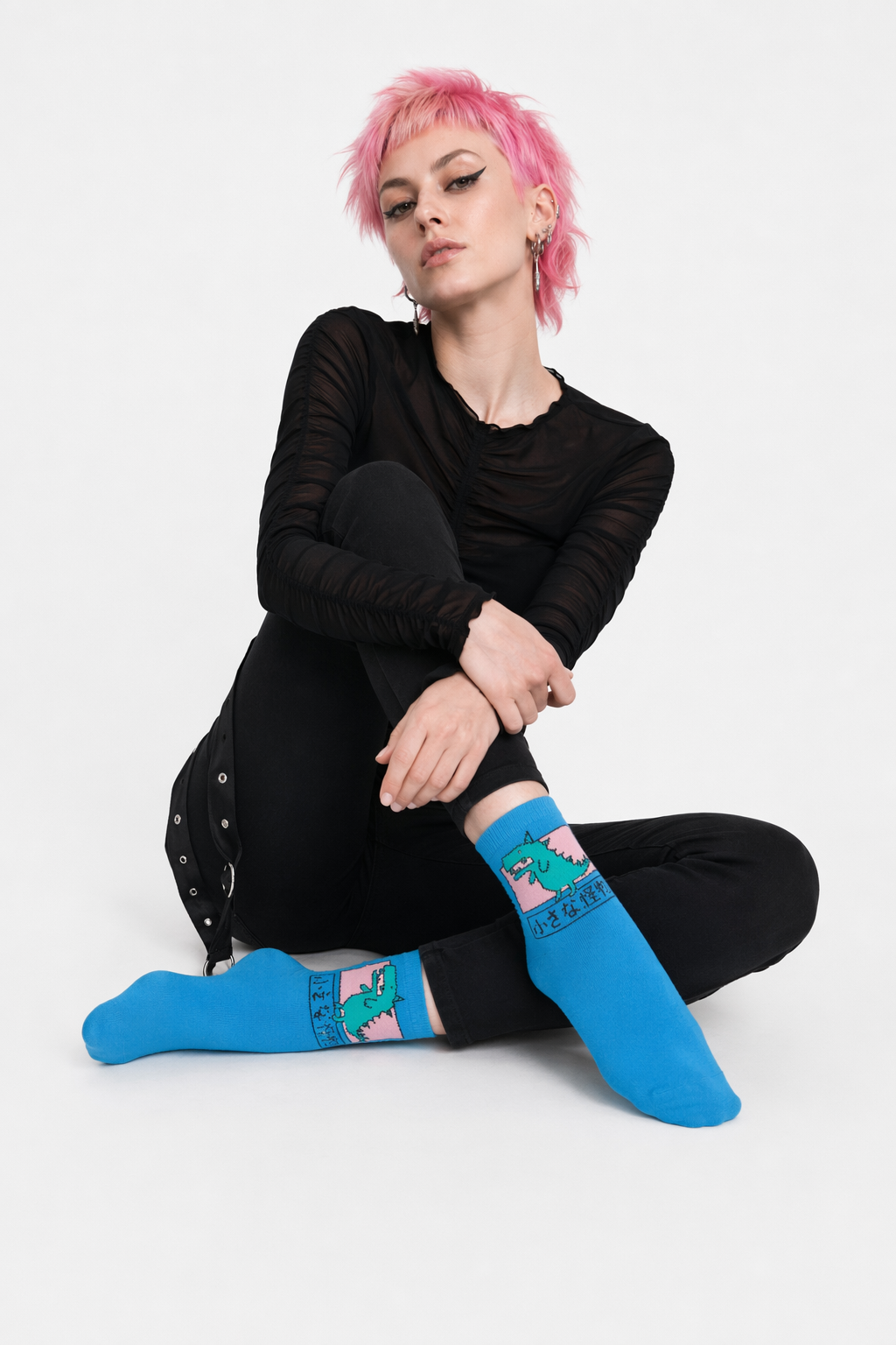 Kawaii Japanese Harajuku Cotton Prehistoric Socks Blue Dinosaur