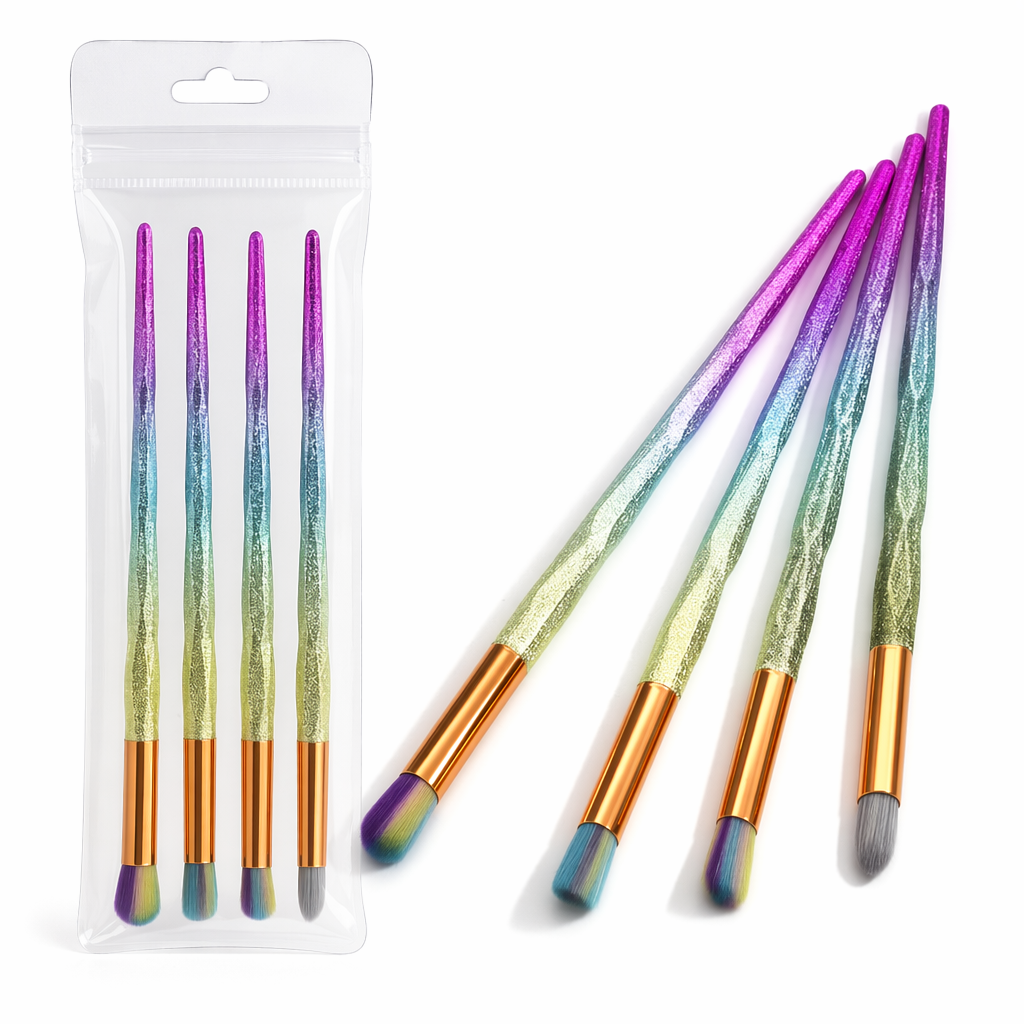 Magical Glittery Unicorn Makeup Brush Set 4pcs Rainbow