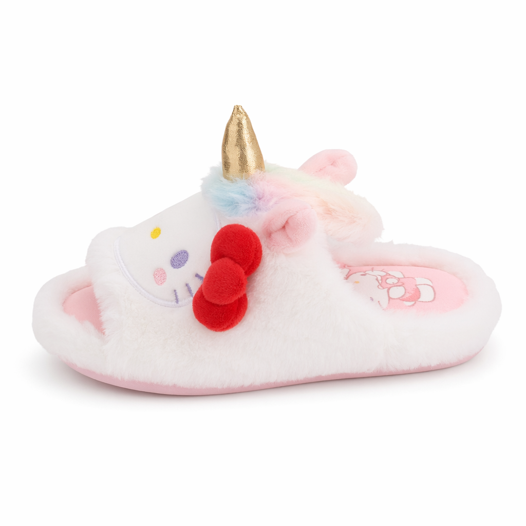 Kawaii Fluffy Sanrio Unicorn Character Slippers for Cozy Comfort Pink Kitty