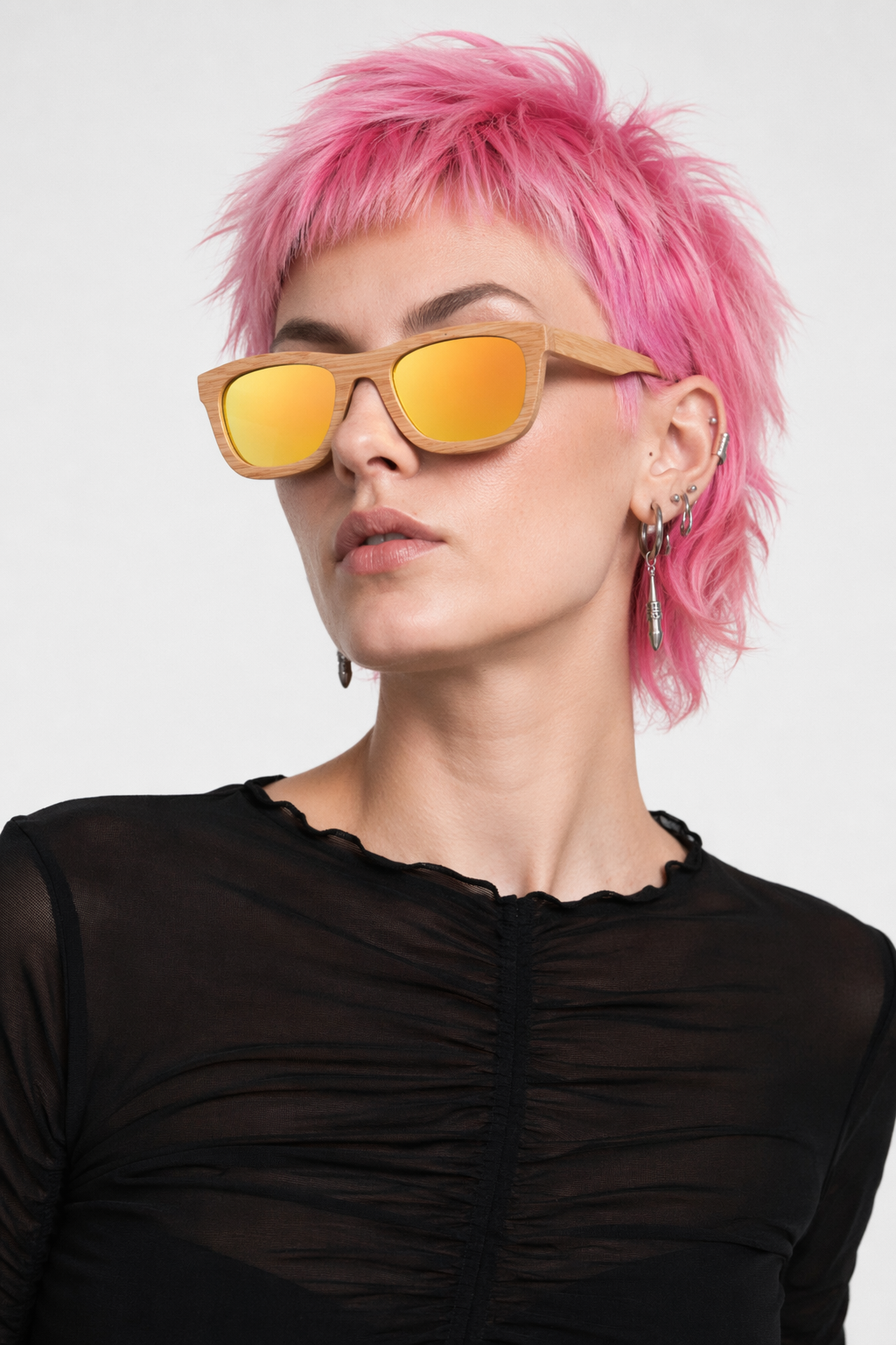 Chic Bamboo Wood Sunglasses for Style and UV Protection Orange