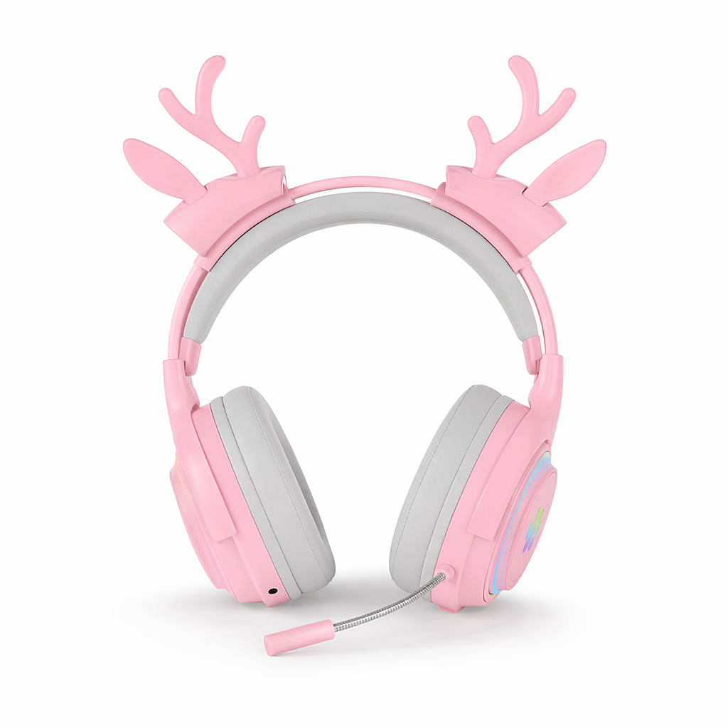 Interchangeable Deer Antler Neko Headset for Gamers and Streamers Pink