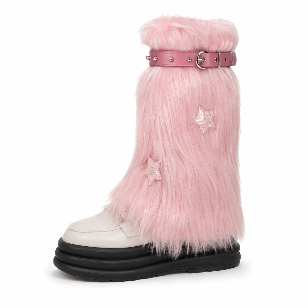 Pink Shaggy Fur Boot Covers for Dollcore and Barbie Inspired Outfits Boot Cuffs