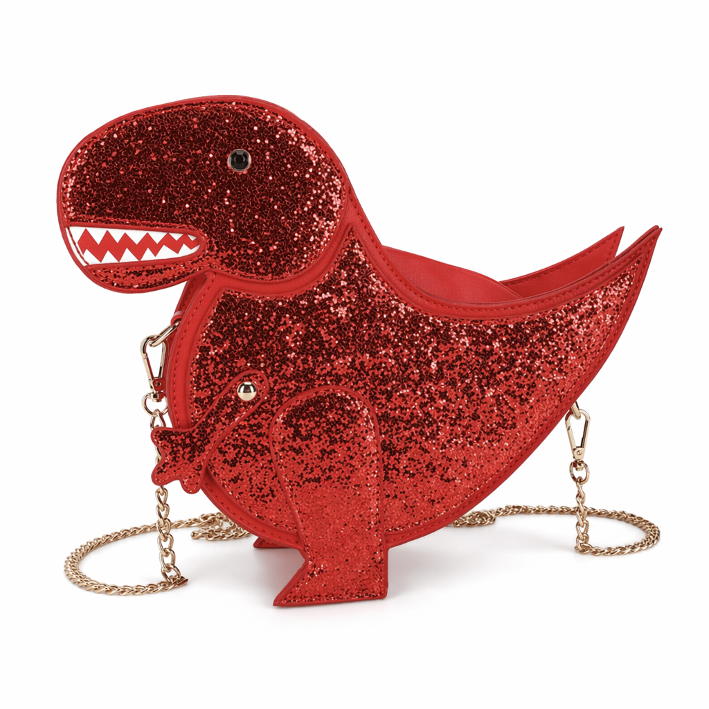 Shimmering Tyrannosaurus Rex 3D Handbag in Vegan Leather Red