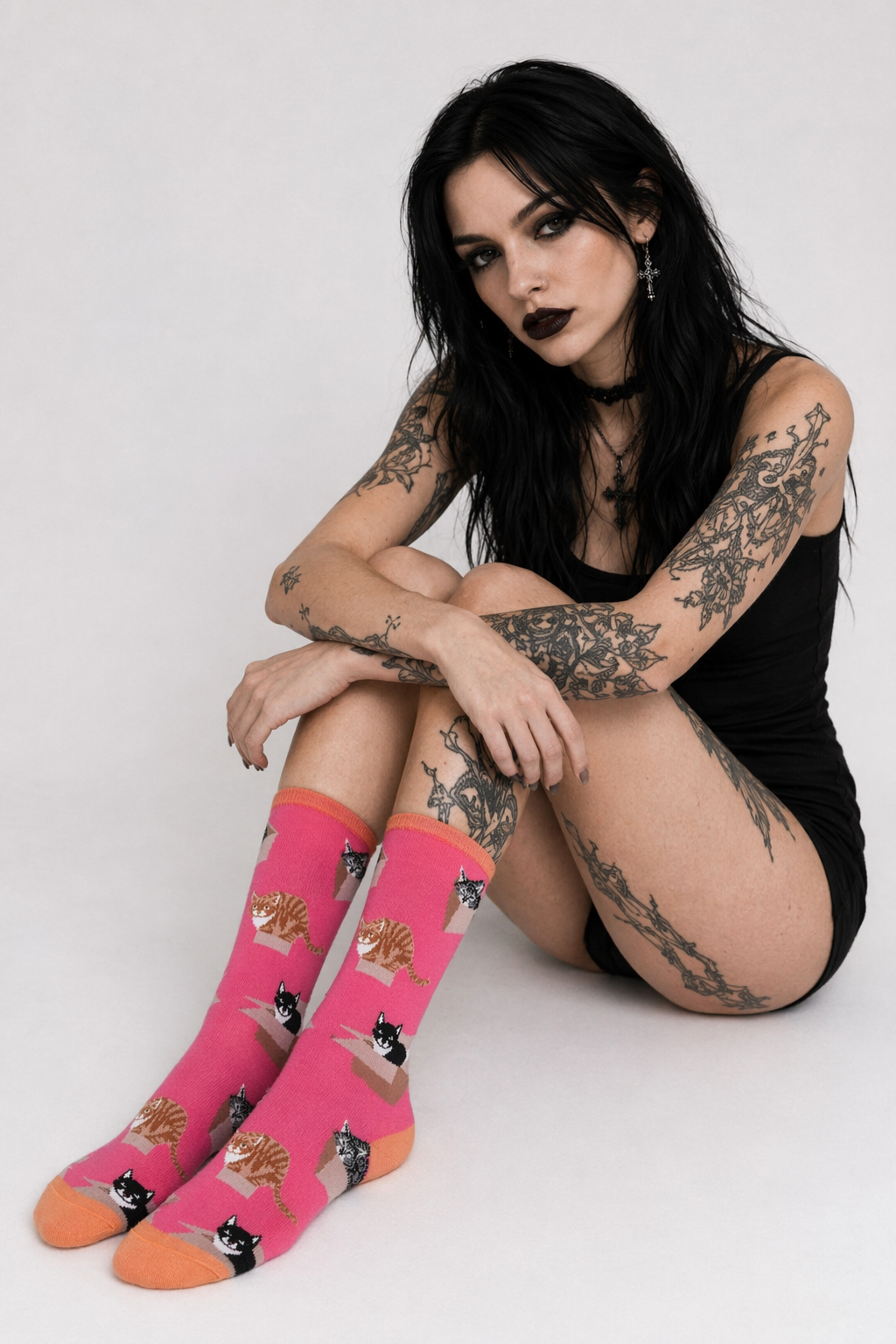 Vibrant Angel Kitten Socks for Kawaii Fashion Lovers Pink Kittens