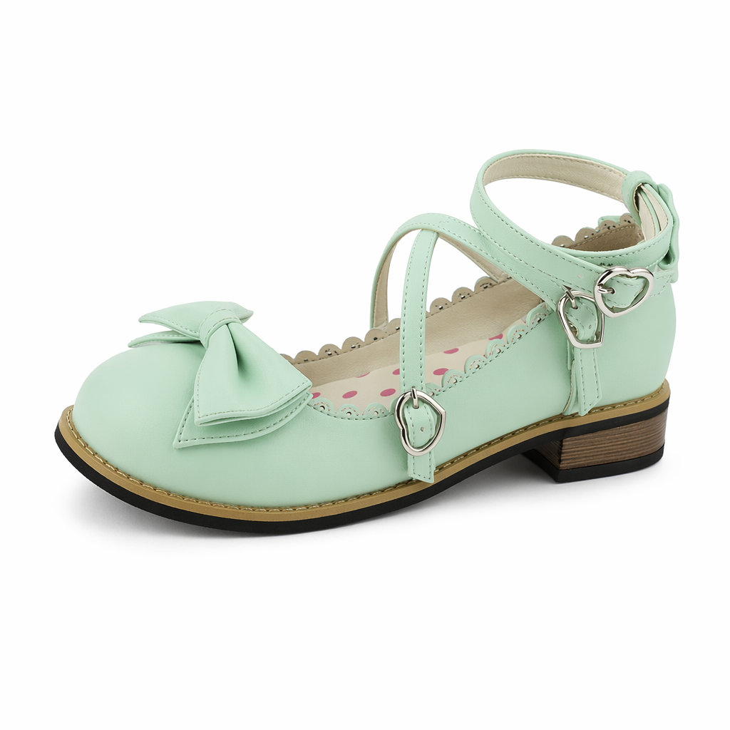 Elegant Lolita Shoes with Comfy Low Heel and Secure Buckle Light Green