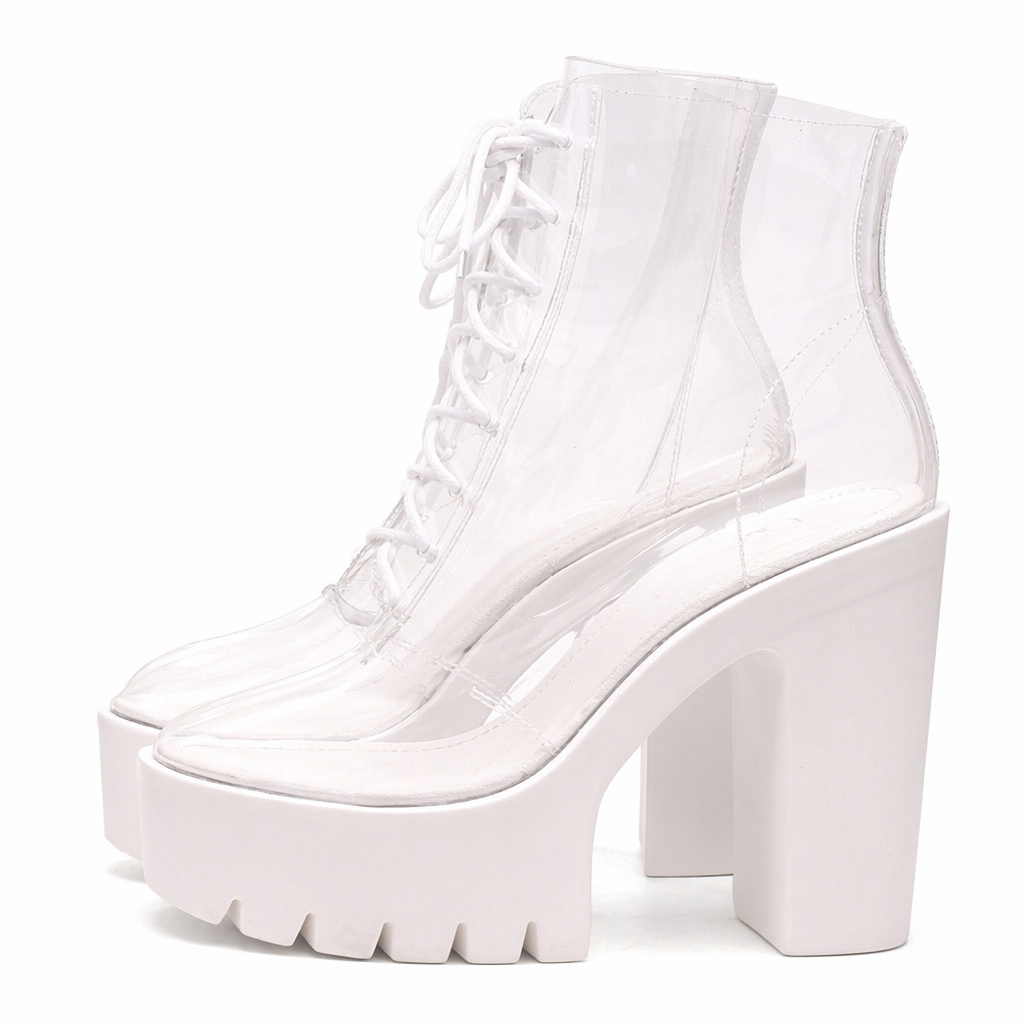 Chunky Square-Heeled Baby Doll Ankle Boots with Clear TPU Upper 5