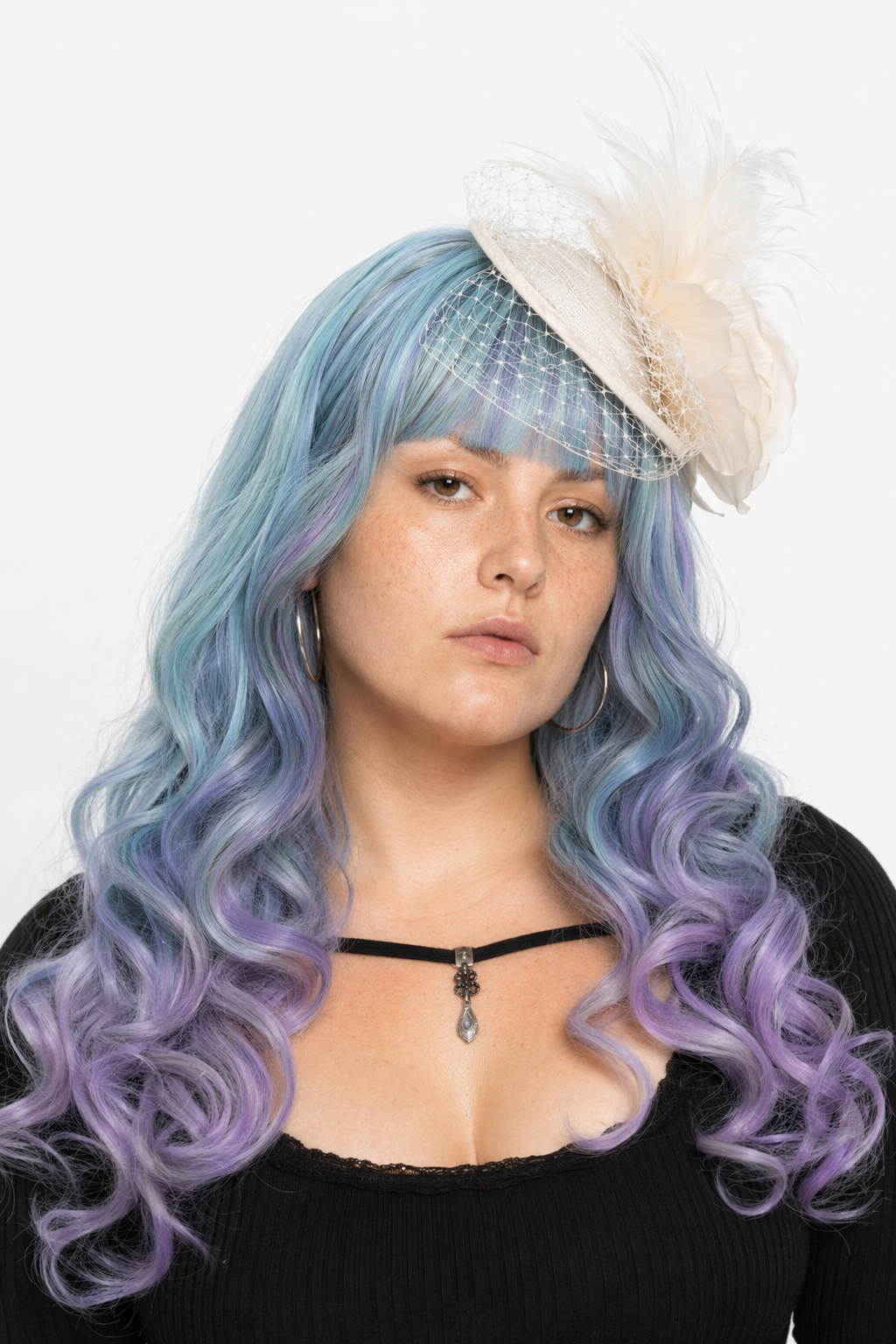 Long Wavy Lolita Wig in Blue Purple Ombre with Fringe Default Title