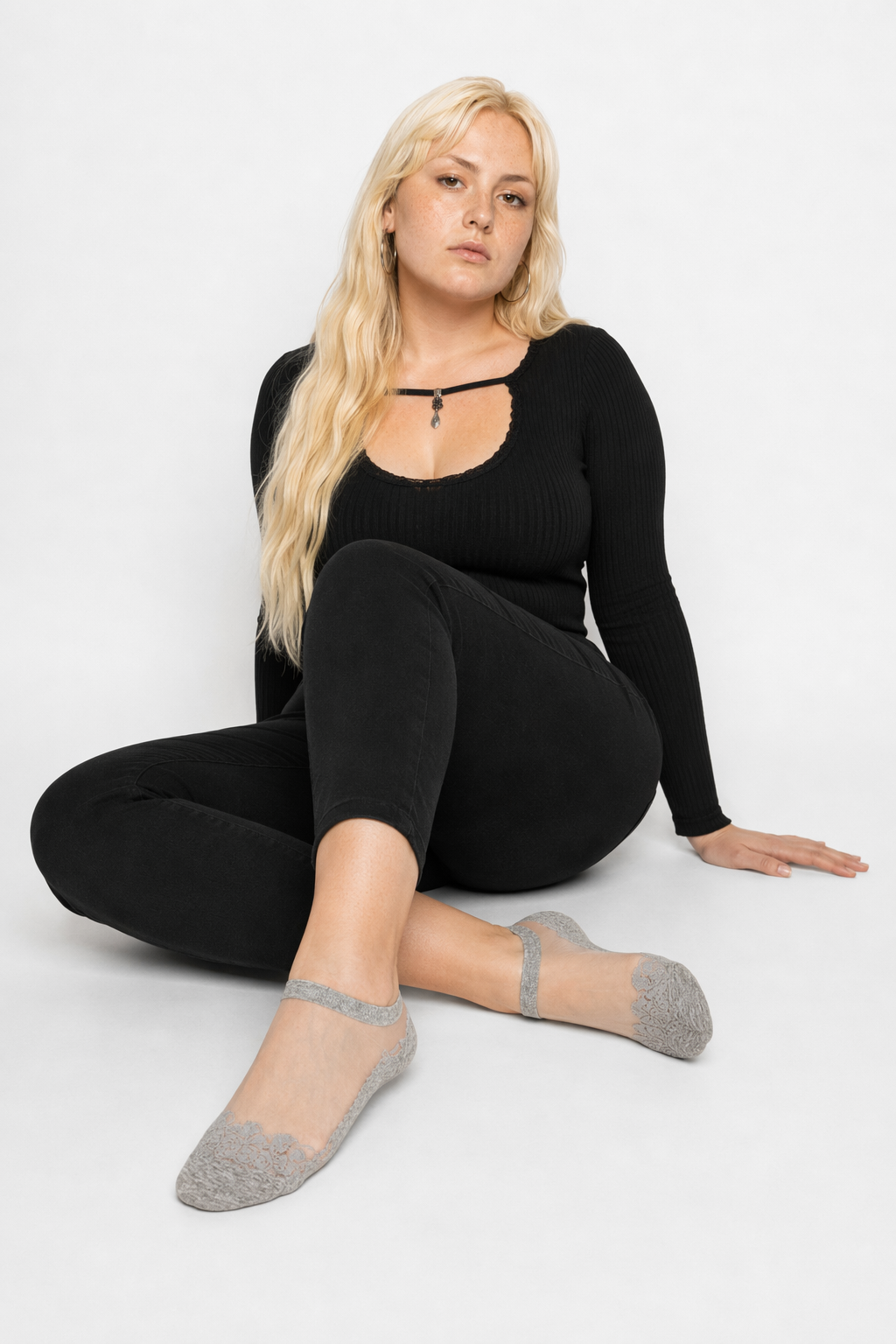 Elegant Lace Band Socks in Clear Fabric and Various Colors Gray Low Ankle