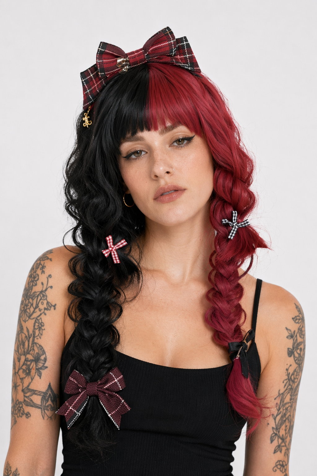 Black and Red Two-Tone Long Wavy Lolita Wig Instock Long Curly Wig