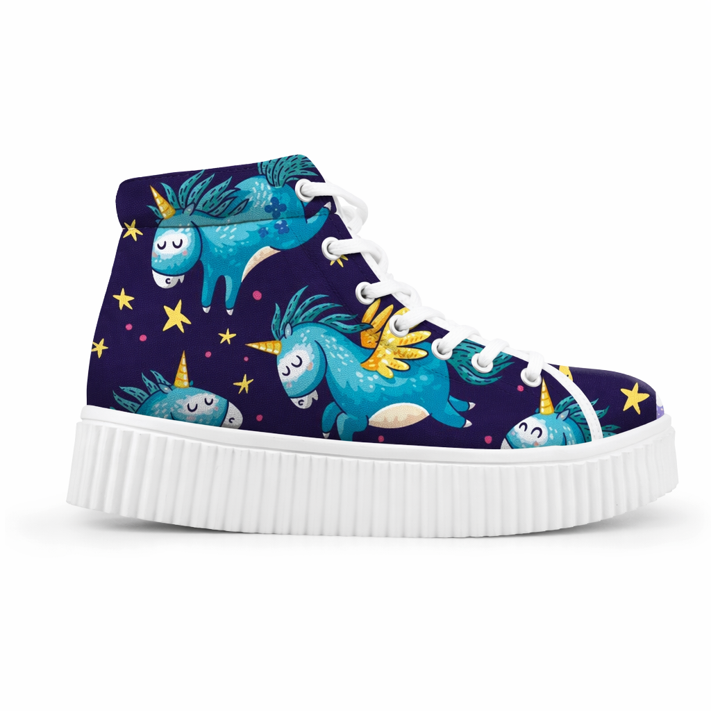 Canvas Hi Top Unicorn Pattern Shoes with Comfortable Wedge Heel Sleepy Unicorn