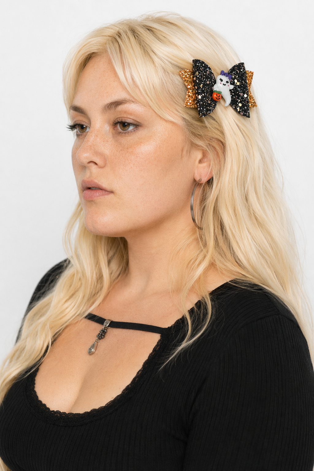Glittery Halloween Hair Bows with Spooky Cabochons in Stock Ghost