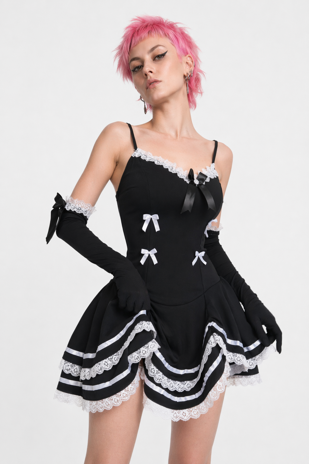 French Maid Lace Ruffle Dress with Matching Gloves Default Title