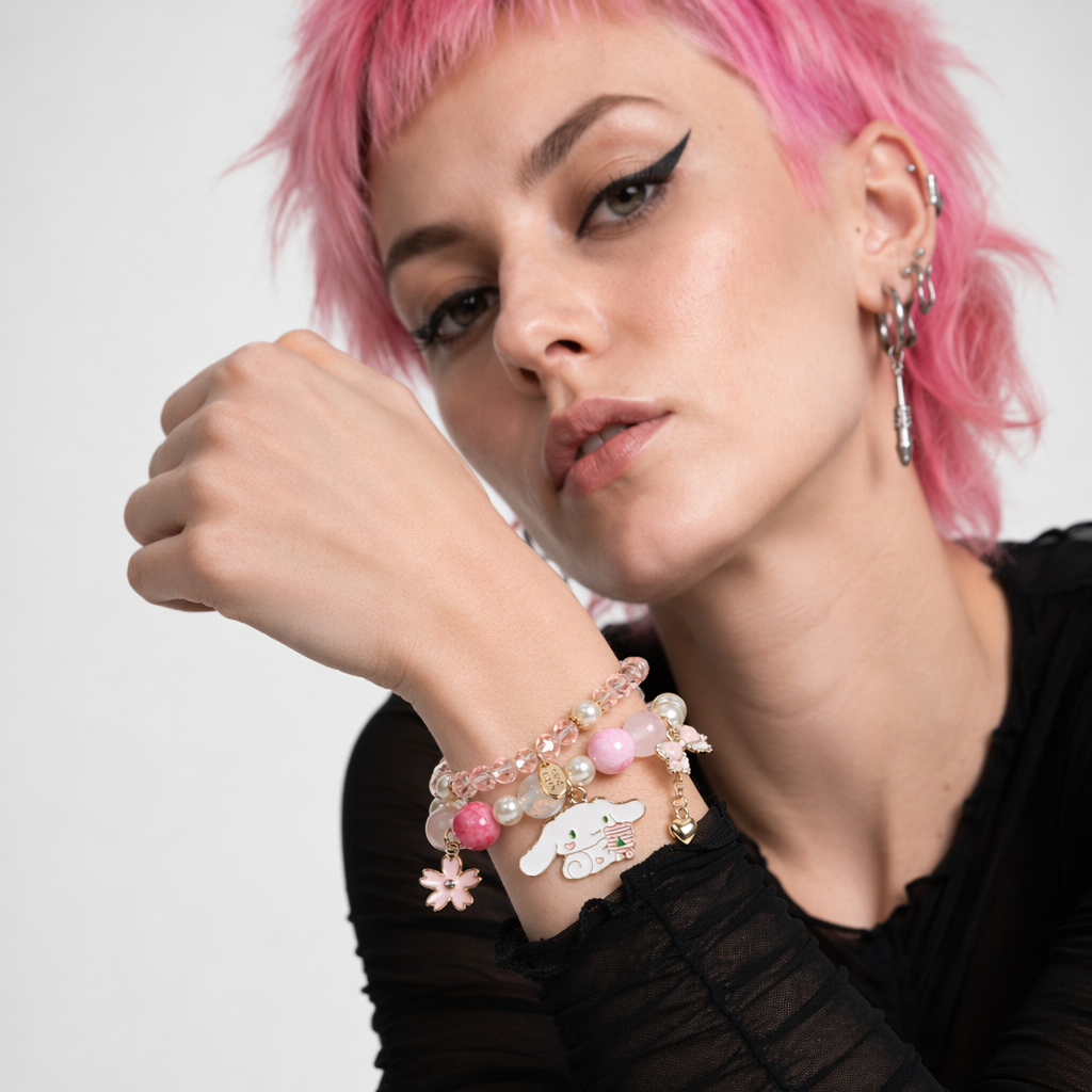Kawaii Beaded Bracelets Inspired by Sanrio Characters Pink Sakura Bead Cinna