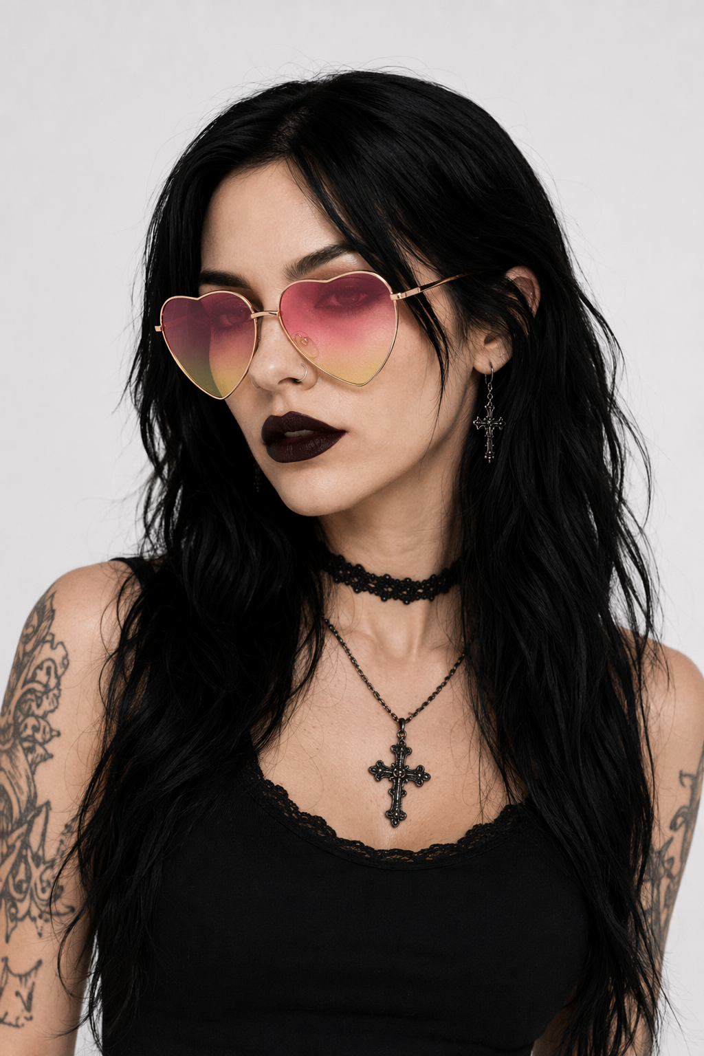 Chic Heart Shaped Aviator Sunglasses in Various Colors Pink Yellow