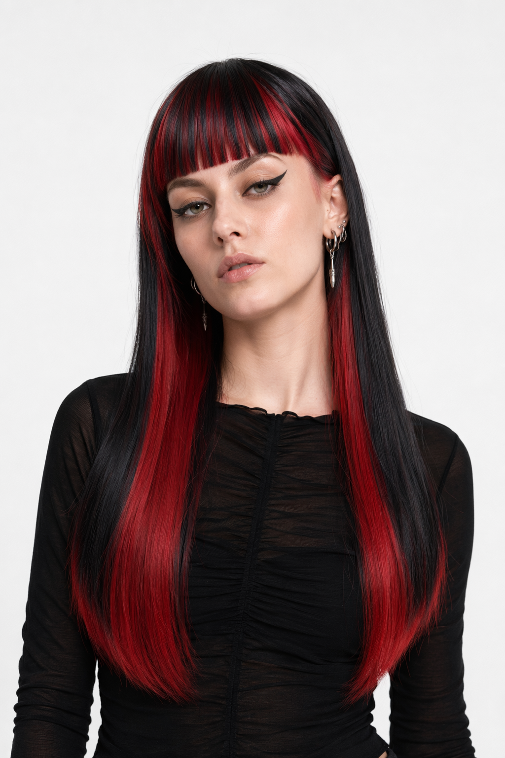 Stunning Long Cosplay Wig with Soft Fringe in Stylish Colors Straight Black Red Straight
