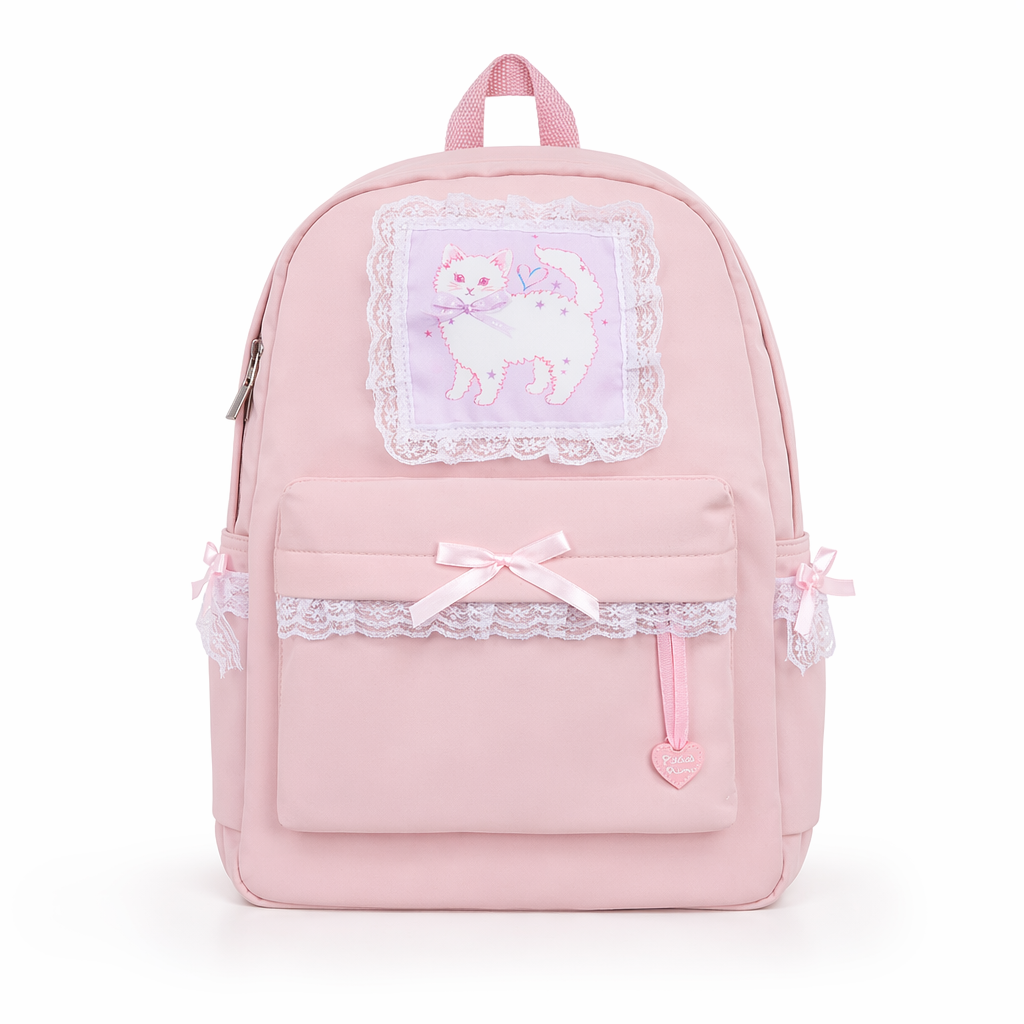 Adorable Kitten Fairy-Kei Backpack with Ribbons and Lace Trim Default Title