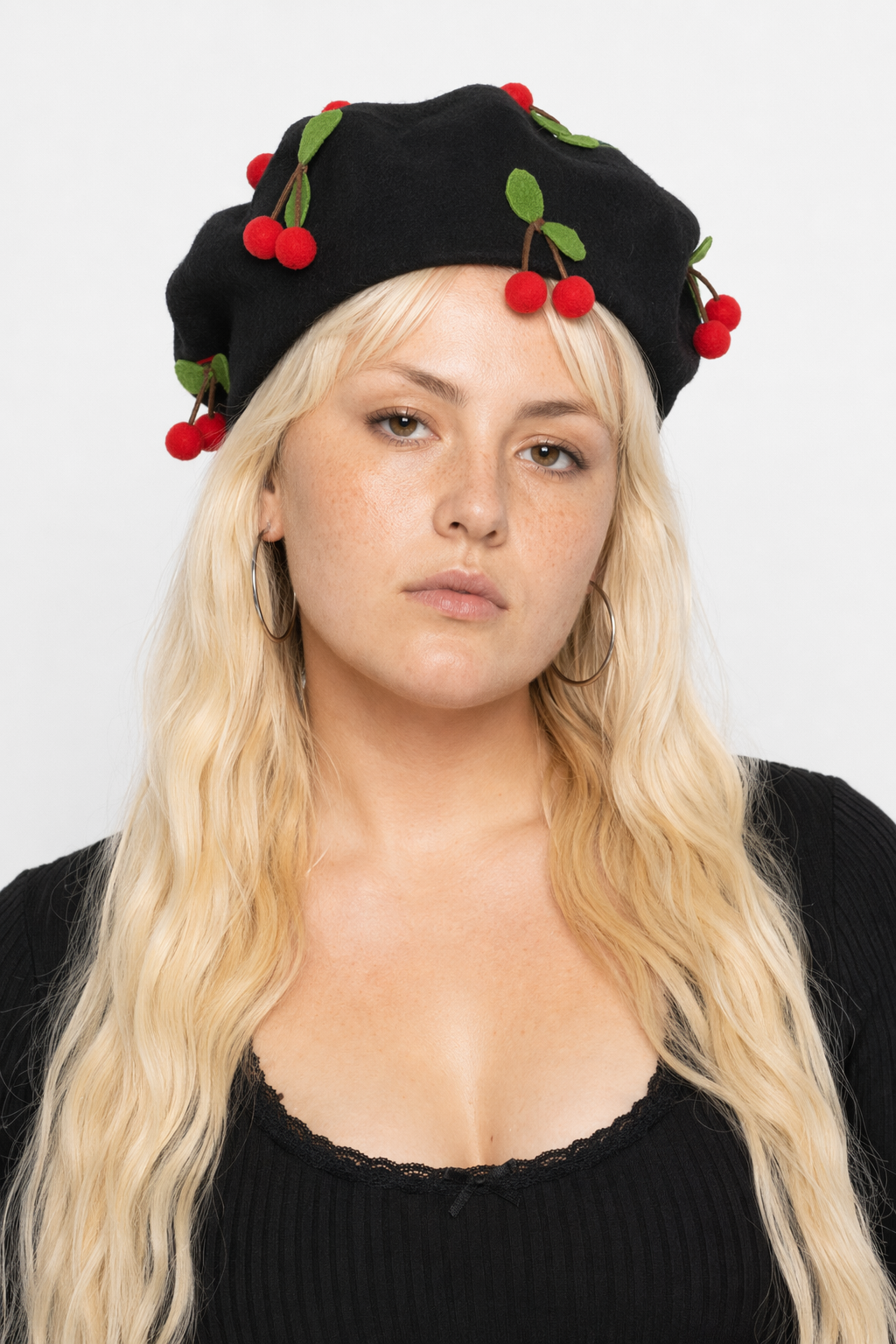 Kawaii Berets for Stylish Lolita Fashion and Accessories Black With Cherries