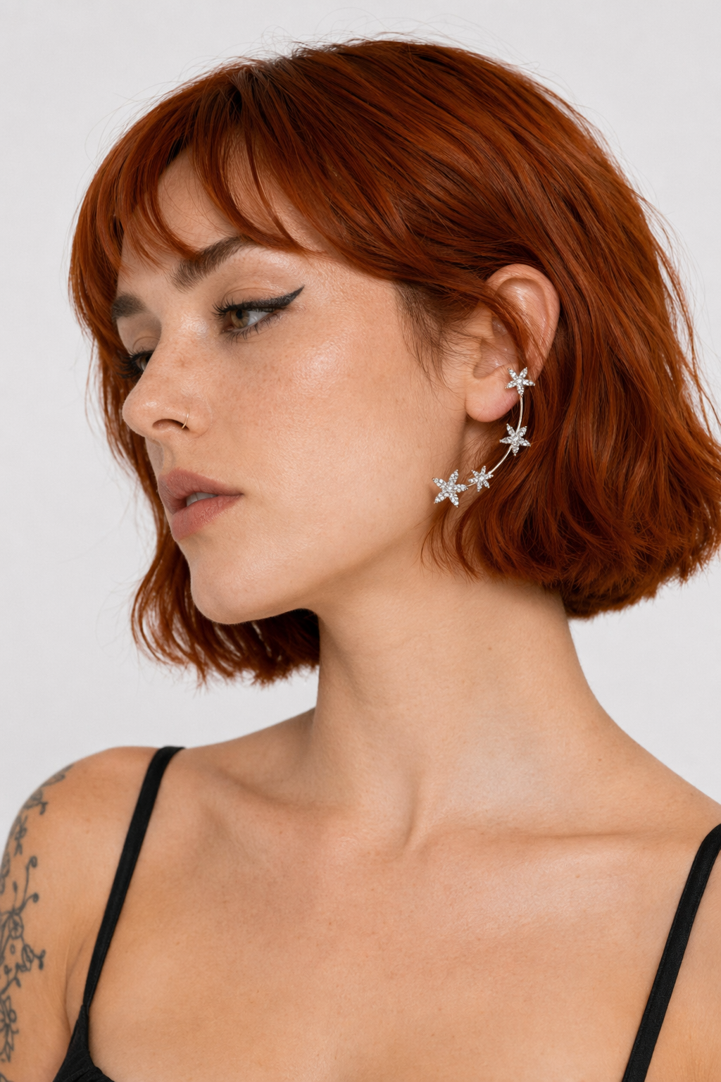 Rhinestone Butterfly Ear Cuffs for Kawaii Jewelry Collection Silver Flowers