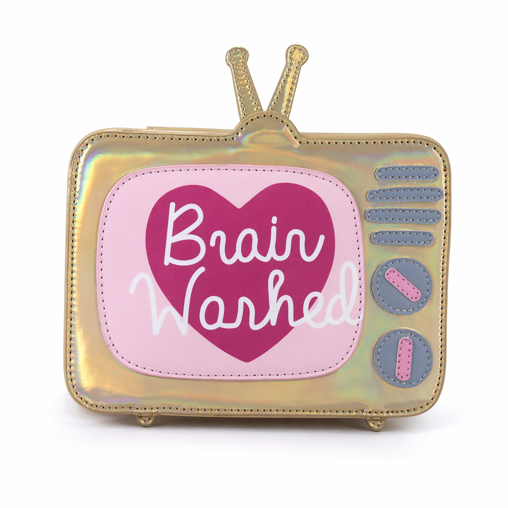 K-Pop Inspired Holographic Vintage Television Shaped Handbag Gold